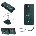 For Honor 90 Lite/X50i Organ Card Bag Ring Holder PU Phone Case with Lanyard(Green)