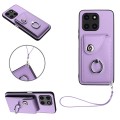 For Honor X6a Global Organ Card Bag Ring Holder PU Phone Case with Lanyard(Purple)