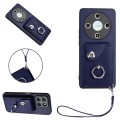 For Honor X9b / Magic6 Lite Organ Card Bag Ring Holder PU Phone Case with Lanyard(Blue)