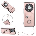For Honor X9b / Magic6 Lite Organ Card Bag Ring Holder PU Phone Case with Lanyard(Pink)