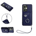 For OnePlus Nord CE 3 Lite Organ Card Bag Ring Holder PU Phone Case with Lanyard(Blue)