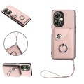 For OnePlus Nord CE 3 Lite Organ Card Bag Ring Holder PU Phone Case with Lanyard(Pink)