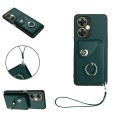 For OnePlus Nord CE 3 Lite Organ Card Bag Ring Holder PU Phone Case with Lanyard(Green)