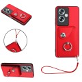 For OPPO A79 5G Global Organ Card Bag Ring Holder PU Phone Case with Lanyard(Red)