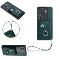 For OPPO Reno11 Pro Global Organ Card Bag Ring Holder PU Phone Case with Lanyard(Green)