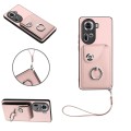 For OPPO Reno11 Global Organ Card Bag Ring Holder PU Phone Case with Lanyard(Pink)