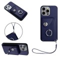 For iPhone 15 Pro Max Organ Card Bag Ring Holder PU Phone Case with Lanyard(Blue)