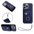 For iPhone 15 Pro Organ Card Bag Ring Holder PU Phone Case with Lanyard(Blue)