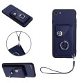 For iPhone SE 2022/SE 2020/6/7/8 Organ Card Bag Ring Holder PU Phone Case with Lanyard(Blue)