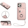 For iPhone 12 mini Organ Card Bag Ring Holder PU Phone Case with Lanyard(Pink)