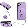 For iPhone 11 Pro Max Organ Card Bag Ring Holder PU Phone Case with Lanyard(Purple)
