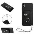 For iPhone XS / X Organ Card Bag Ring Holder PU Phone Case with Lanyard(Black)