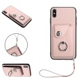 For iPhone XS Max Organ Card Bag Ring Holder PU Phone Case with Lanyard(Pink)