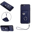 For iPhone 8 Plus / 7 Plus Organ Card Bag Ring Holder PU Phone Case with Lanyard(Blue)