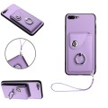 For iPhone 8 Plus / 7 Plus Organ Card Bag Ring Holder PU Phone Case with Lanyard(Purple)