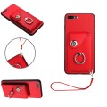 For iPhone 8 Plus / 7 Plus Organ Card Bag Ring Holder PU Phone Case with Lanyard(Red)