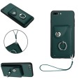 For iPhone 8 Plus / 7 Plus Organ Card Bag Ring Holder PU Phone Case with Lanyard(Green)