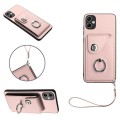 For Samsung Galaxy A04e 4G/M04 4G/F04 4G Organ Card Bag Ring Holder PU Phone Case with Lanyard(Pink)