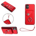 For Samsung Galaxy A04e 4G/M04 4G/F04 4G Organ Card Bag Ring Holder PU Phone Case with Lanyard(Red)