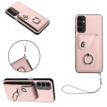 For Samsung Galaxy A05s 4G Global Organ Card Bag Ring Holder PU Phone Case with Lanyard(Pink)
