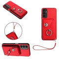 For Samsung Galaxy A05s 4G Global Organ Card Bag Ring Holder PU Phone Case with Lanyard(Red)