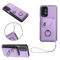 For Samsung Galaxy A13 4G Organ Card Bag Ring Holder PU Phone Case with Lanyard(Purple)