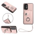 For Samsung Galaxy A13 4G Organ Card Bag Ring Holder PU Phone Case with Lanyard(Pink)