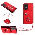 For Samsung Galaxy A13 4G Organ Card Bag Ring Holder PU Phone Case with Lanyard(Red)