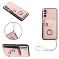 For Samsung Galaxy A13 5G/A04s Organ Card Bag Ring Holder PU Phone Case with Lanyard(Pink)