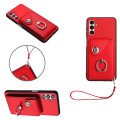 For Samsung Galaxy A13 5G/A04s Organ Card Bag Ring Holder PU Phone Case with Lanyard(Red)