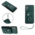 For Samsung Galaxy A13 5G/A04s Organ Card Bag Ring Holder PU Phone Case with Lanyard(Green)
