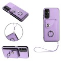 For Samsung Galaxy A14 5G Organ Card Bag Ring Holder PU Phone Case with Lanyard(Purple)