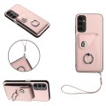 For Samsung Galaxy A15 4G Global Organ Card Bag Ring Holder PU Phone Case with Lanyard(Pink)