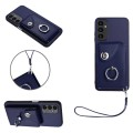 For Samsung Galaxy A24 4G Organ Card Bag Ring Holder PU Phone Case with Lanyard(Blue)