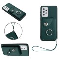 For Samsung Galaxy A33 5G Organ Card Bag Ring Holder PU Phone Case with Lanyard(Green)