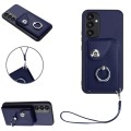 For Samsung Galaxy A54 5G Organ Card Bag Ring Holder PU Phone Case with Lanyard(Blue)