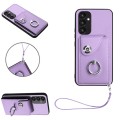 For Samsung Galaxy A54 5G Organ Card Bag Ring Holder PU Phone Case with Lanyard(Purple)
