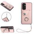 For Samsung Galaxy A54 5G Organ Card Bag Ring Holder PU Phone Case with Lanyard(Pink)