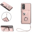 For Samsung Galaxy S20 FE Organ Card Bag Ring Holder PU Phone Case with Lanyard(Pink)