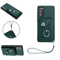 For Samsung Galaxy S20 FE Organ Card Bag Ring Holder PU Phone Case with Lanyard(Green)