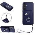 For Samsung Galaxy S23 FE 5G Organ Card Bag Ring Holder PU Phone Case with Lanyard(Blue)