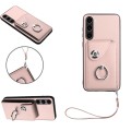 For Samsung Galaxy S23+ 5G Organ Card Bag Ring Holder PU Phone Case with Lanyard(Pink)