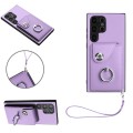 For Samsung Galaxy S24 Ultra 5G Organ Card Bag Ring Holder PU Phone Case with Lanyard(Purple)