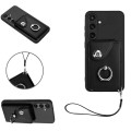 For Samsung Galaxy S24+ 5G Organ Card Bag Ring Holder PU Phone Case with Lanyard(Black)