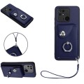 For Xiaomi Redmi 10C Organ Card Bag Ring Holder PU Phone Case with Lanyard(Blue)