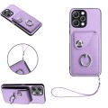 For Xiaomi Redmi 12 4G Global Organ Card Bag Ring Holder PU Phone Case with Lanyard(Purple)