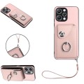For Xiaomi Redmi 12 4G Global Organ Card Bag Ring Holder PU Phone Case with Lanyard(Pink)