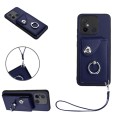 For Xiaomi Redmi 12C/11A Organ Card Bag Ring Holder PU Phone Case with Lanyard(Blue)