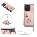 For Xiaomi Redmi 12C/11A Organ Card Bag Ring Holder PU Phone Case with Lanyard(Pink)