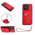 For Xiaomi Redmi 12C/11A Organ Card Bag Ring Holder PU Phone Case with Lanyard(Red)